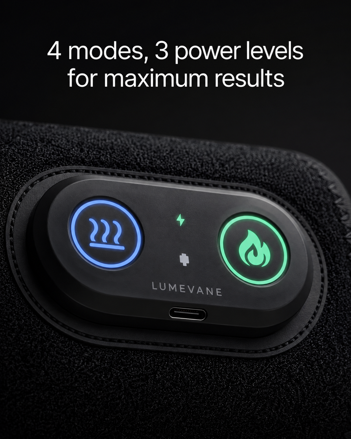 Close-up of the Lumevane Wrist power and mode controls